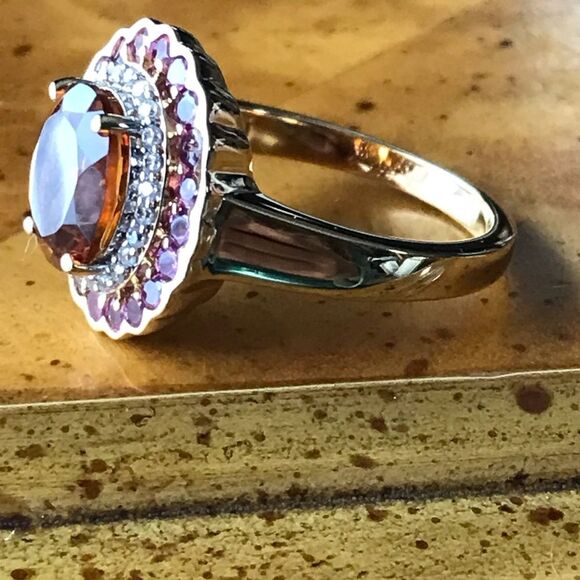 Santa Ana Madeira Citrine Sterling Silver Yellow Gold Vermeil Ring Size 10 - Picture 8 of 9